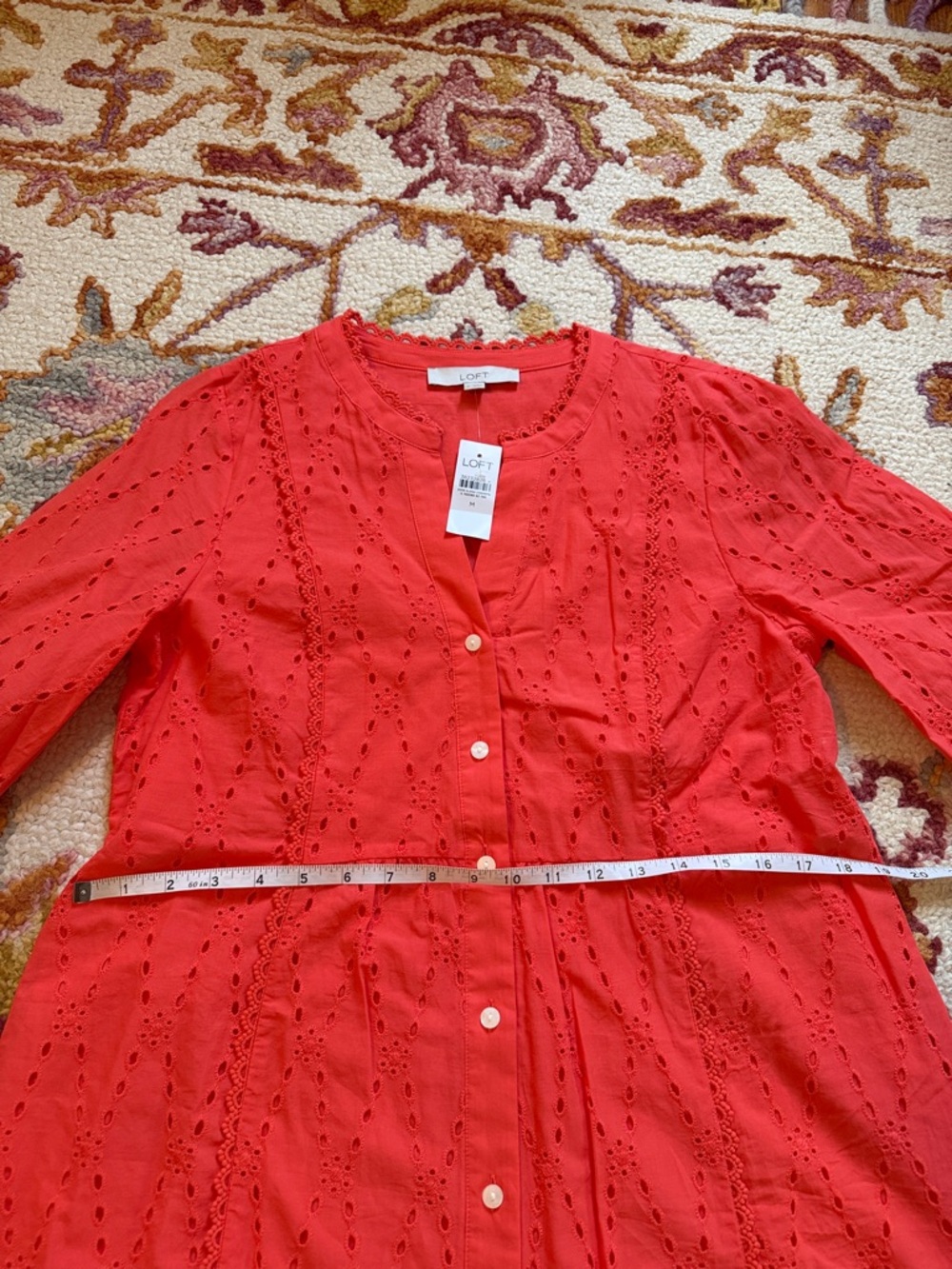 4/$25 SALE LOFT Coral Eyelet Button-Front Dress with Scalloped Neckline - Picture 6 of 8